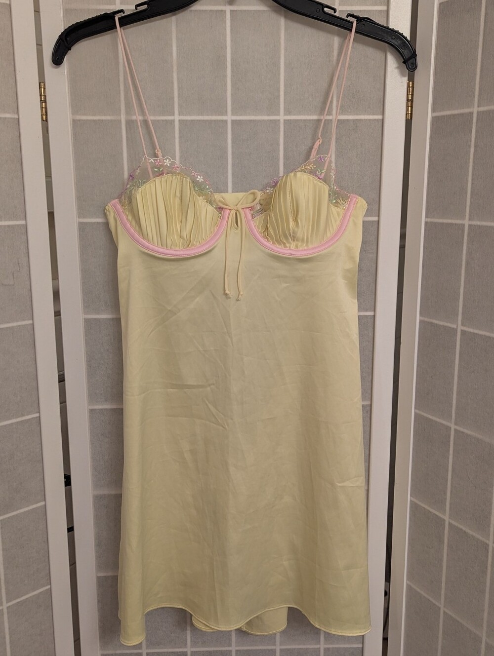 For Love And Lemons Yellow Floral Embroidery Mini Slip Dress